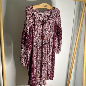 Boho Floral Dress‎ - Burgundy and White American Outfitters